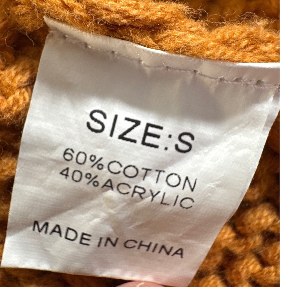 Mustard Orange Chunky Cable Knit V-Neck Oversized Sweater Womens‎ Relaxed Fit - Picture 12 of 12
